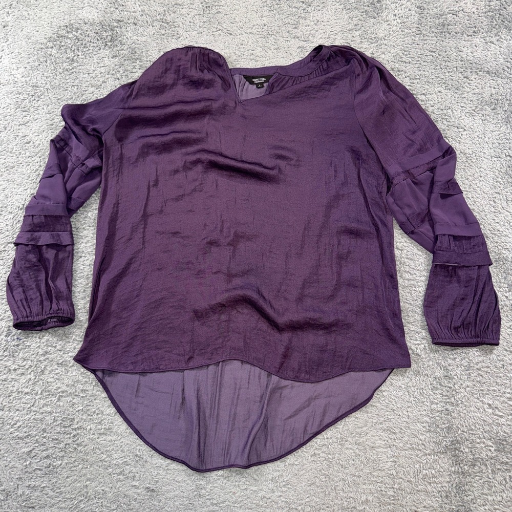 Simply Vera Vera Wang Blouse L Purple Womens Long Sleeve Ruffle High Low Hem